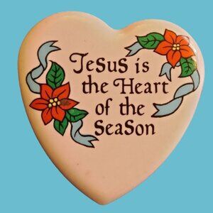 Heart Shaped Jesus Is The Heart Of The Season Ceramic Pin Christian Christmas